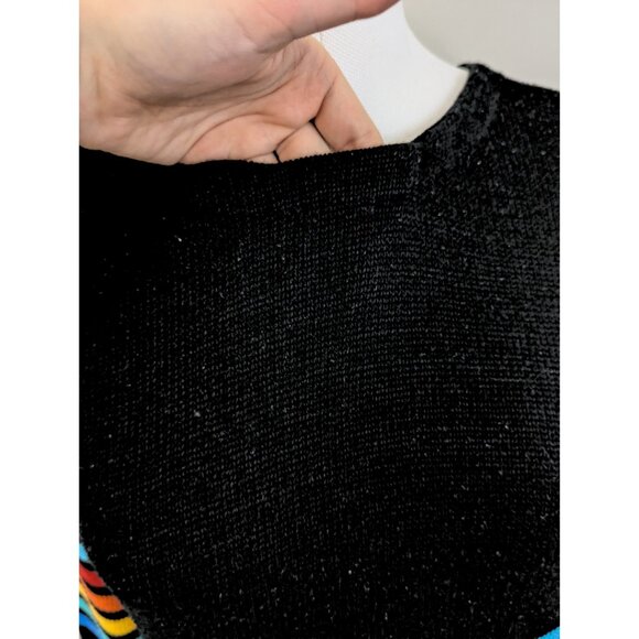 Black & Rainbow Striped Crew Neck Knit Sweater Womens Cozy Chunky Colourful Sz L - Picture 4 of 9